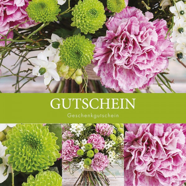 Gutschein-Klappkarte grün/rosa Blumen