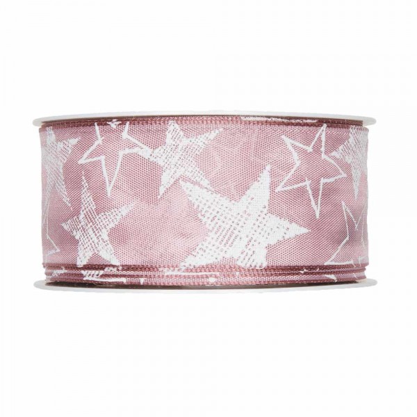 Geschenkband "Sterne" pink/weiß 40mm 25m