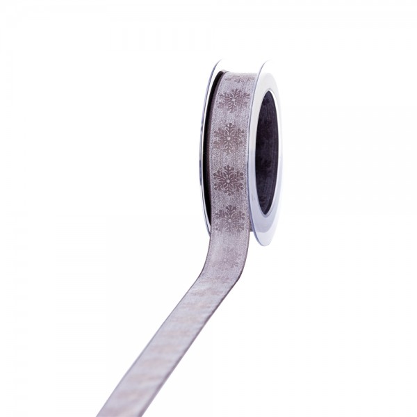 Geschenkband Schneekristall Grau 25mm 15m
